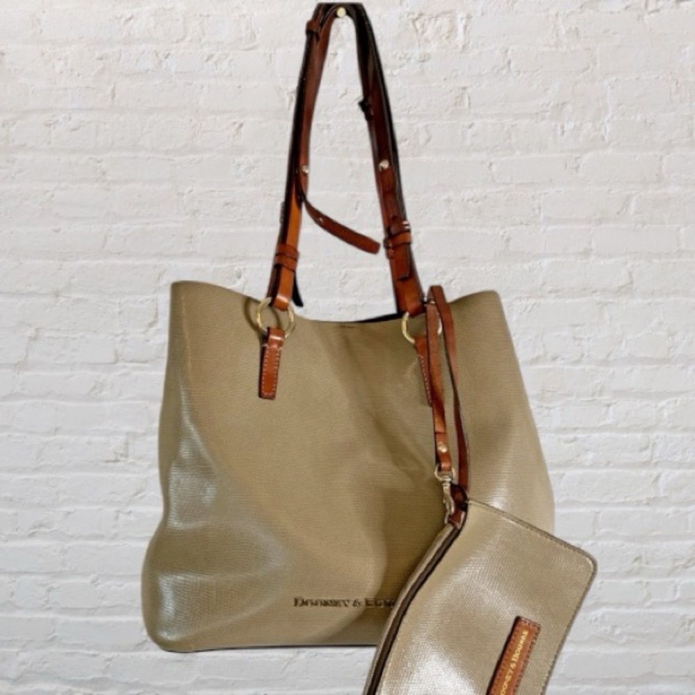 Dooney & Bourke Beige Leather Travel Tote with Pouch